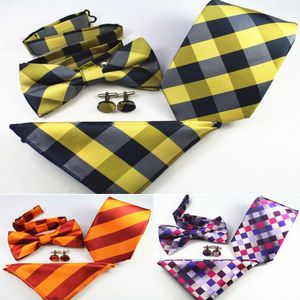 Stripe nacke slips bowtie näsduk manschettknappar uppsättningar 8 * 145cm 38 färger plaid tie jacquard slips för fars dag julklappar