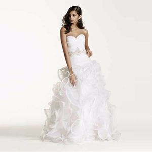 Ruffled Skirt Wedding Gown with Embellished Beading Waist Sweetheart Designer Organza Custom Made Bridal Gowns SWG492