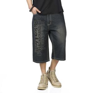 Wholesale- Hot 2017 Brand Mens Summer Demin Jeans for Man Baggy Loose Short Hip Hop Skateboard Knee Length Plus Big Size 30-46