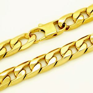 12mm Width Men Jewelry 18K Gold Plated Chain 100% Stainless Steel Necklace T and CO Curb Cuban Choker 18 - 36 Inches