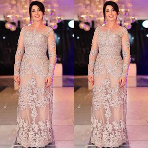 Plus Size Elegant Mother of the Bride Dresses Long Sleeve Appliqued Nigerian Lace Styles Floor Length Formal Wedding Guest Dress