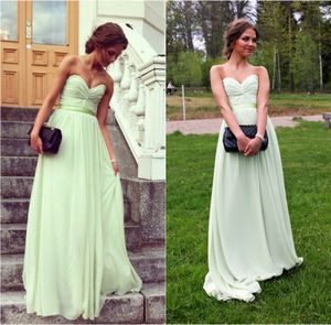 Mint Chiffon Country Bridesmaid Dresses Sweetheart Neck Ruched Bodice A Line Long Cheap Wedding Dresses Prom Dresses