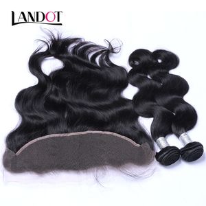 Brasilianska Virgin Hair Weaves 3 buntar med spets frontal stängning kroppsvåg peruanska indiska malaysiska kambodjanska mänskliga håröra till öronförslutning