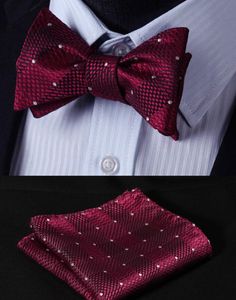 Partihandel Dot Burgundy Groom Wear Plaid Groom Slipsar med gratis Kerchief Olika Färg Män Passar Dekoration