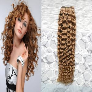 Cabelo virgem brasileiro mel loira tecer kinky encaracolado pacotes 100g 1 pçs feixes de cabelo humano loiro cabelo brasileiro dupla trama