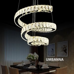 LED حديثة الثريات الكريستالية dimmable الأضواء الحلزونية القابلة للثريات لاعبا اساسيا 3 ألوان تعتيم معلقة مصباح المقاهي فيلا المنزل الإضاءة الداخلية فندق إسقاط الداخلية