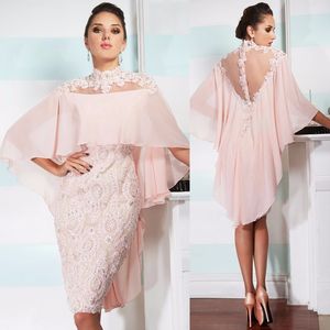 2019 Różowy Koronki Zroszony Kobiety Kolano Długość Plus Size Wieczorowa Sukienka Wedding Party Dress Matka panny młodej pana młodego Suknie z kurtką