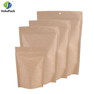 100pcs 10x15cm/ 12x20cm Mylar Foil Brown Kraft Paper Food Tea Storage Bag Zip Lock Stand Up Package Bags With Hang Holes