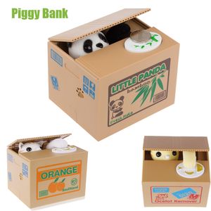 Beyaz / Sarı Kedi Panda Otomatik Para Kedi Kitty paralar Penny Cents Kumbara Tasarruf Kutusu Kumbara Kid Çocuk Hediye çalmak