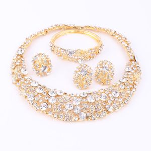 Kvinnor Guldpläterad Boho Crystal Smycken Set med halsband Örhängen Armband Ring Direktförsäljningsdeklaration för Party Bröllop Jewellry Sets