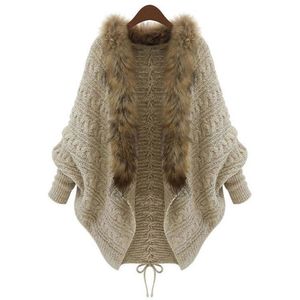 Summer Cardigan Sweater Women Poncho Fur Collar Batwing Sleeve Oversized Sweaters Long Sueter Mujer Plus Size