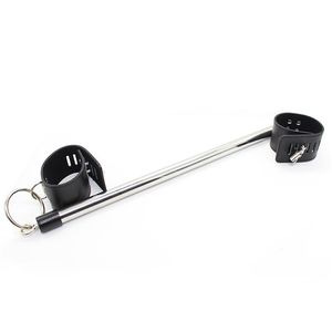 Adult Sex Products Black PU Leather Ankle Cuffs With Stainless Steel Spreader Bar Bondage Restraint Sex Toys For Couple Shackles q0506