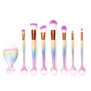 8 pcs Matte Sereia Sombra Maquiagem Jogo de Escovas Fundação Pó Blush Cosméticos Pincéis Corretivo Líquido Blending Ferramenta Pincel