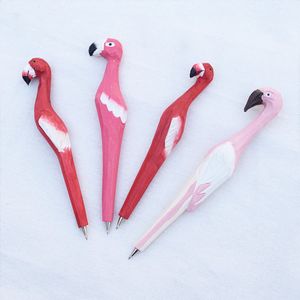 Söt kreativ flamingo skriva penna trä kulspets pennor trä nyhet gåva skola stationär bollpunkt