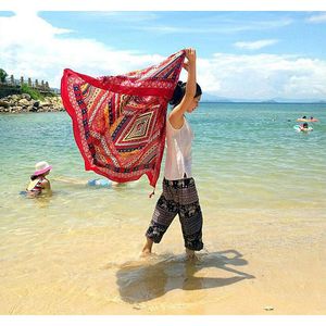 Asciugamano rotondo nazionale con arazzo con nappa a vento, nuoto estivo, asciugamani da spiaggia per prendere il sole, abito da spiaggia rosso da viaggio