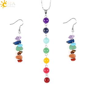 Wholesale jewelry sets for women for sale - Group buy CSJA Natural Chakra Stone Mala Beads Long Pendant Necklace Chakra Beaded Drop Dangle Hook Earrings Women Yoga Meditation Jewelry Sets E702