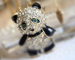 Nice!!! Beautiful!!! Cute!!! necklace Drip simple and lovely full diamond love panda sweater chain wholesale