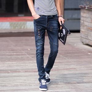 Großhandel - 2015 Frühling Herbst koreanischen Stil einfache klassische Spleißen Jeans Männer beiläufige dünne Waschen Nähte Jeans Männer Bleistift Hose Größe 28-36