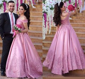 Princess Off Shoulder Lace Evening Dresses Dubai Pink Long Dresses Elegant Arab Engagement Prom Vestido de festas Plus Size Robe De Soiree