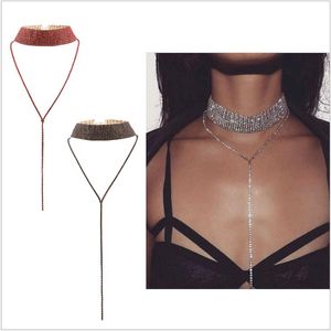 Personalized Summer Jewelry Retail Fashion Trendy Women Ladies Full Rhinestones Long Wire Choker Necklaces 4 Colors Mix