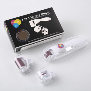 DHLフリー交換可能なヘッドテクノロジー3 in 1 Dermaroller Kit Dermaローラーマイクロニードルローラー180 600 1200ピンスキンローラー用ボディフェイスアイ