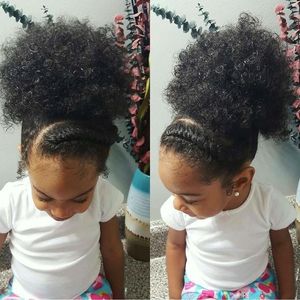 LIttle girls afro ponytail hair extension,4c kinky curly short high natural puff human hair extension clip in 120g