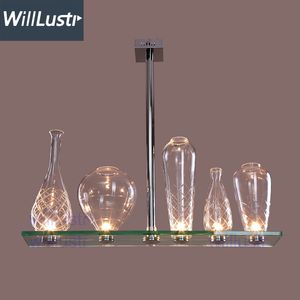 Nya Cicatrices De Luxe Crystal Glass Chandelier Hängande Ljus Modern Design Graverad Glasflaska Hängsmycke Lampa