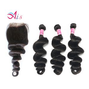 New Style Brazilian Indian Malaysian Peruvian Human Hair Bundles Loose Wave Hair Weave with a Free Lace Closure
