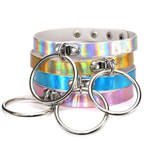 O Ring Choker halsband Rainbow Laser Leather Chokers Halsband Collar Charm Sub Slave Halsband Fashion Jewelry