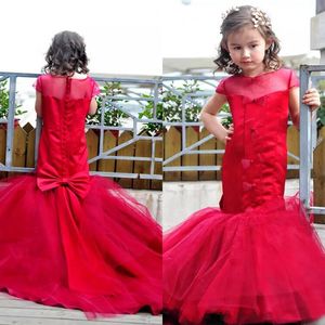Girls Pageant Gowns 2017 Red Tulle Satin Bow Sash Mermaid Flower Girl Dresses For Wedding Party Brithday Gowns Custom Made China EN101016