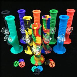 9.5 inch Mini Silicone Bongs 10 Colors With Glass sets Water Pipes Unbreakable Bongs Bubbler Glass Bong
