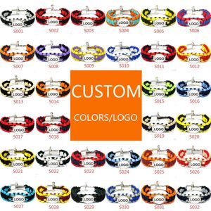 Mix Styles Football baseball outdoor Paracord Survival Bracciali Portachiavi con fibbia a U Custom Made Camping Bracciale con logo personalizzato