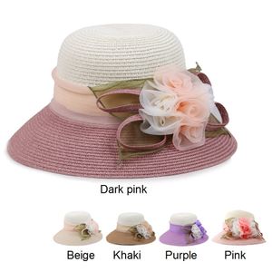 Geniş ağızlı yaz şapka hasır şapkalar kilise şapkalar disket plaj şapka bayanlar ve kadınlar için donatılmış şapka geniş ağızlı plaj şapka
