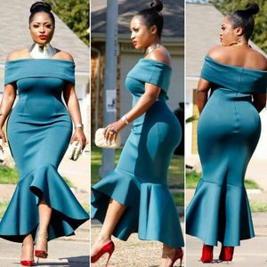 Plus Size Evening Dresses Mermaid Off Shoulder Fat Women Dark Green Sexy Prom Gowns Vintage Formal Guest Dress