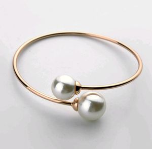 Imitation Pearls 18K Gold Plated Alloy Cuff Bangle Bracelets for Ladies Fashion Simple Korean Bridal Jewelry