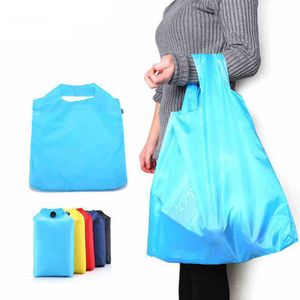 Portable Folding Shopping Bag Large Ripstop Nylon Reusable Reinforced Handle Bags Waterproof Travel Bag