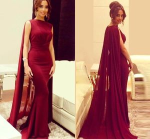 Elegant Arabic Dark Red Mermaid Evening Dresses High Neck Sleeveless With Long Chiffon Wrap Prom Dresses Vintage Celebrity Gowns BA4335