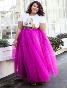Maxi Tulle Spódnice Dla Dziewczyn Elastyczna Talia Długość podłogi Fuksja Purpurowe Kobiety Spódnice Party Dresses Plus Rozmiar Suknia Balowa Tutu Spódnicy