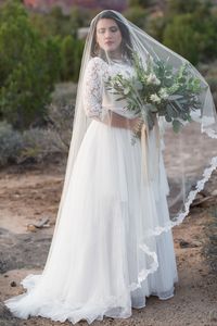 Plusowe A-line Skromne suknie ślubne z 3/4 rękawów koronkowy tiul tiulowy A-line nieformalne przyjęcie ślubne suknie ślubne