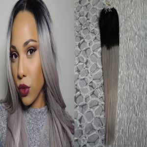 Grigio ombre capelli umani 1g 100g 1b / grigio capelli umani argento micro loop estensioni dei capelli umani