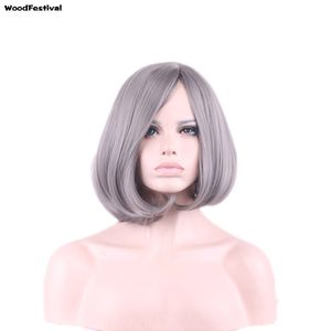 Woodfestival Silver Grey Ombre Wig Short Bob合成ヘアWIGS耐熱性繊維のウィッグコスプレ女性灰色の高品質