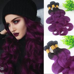 Ludzkie włosy splotowe wiązki ombre 1b fioletowy dwa ton kolor ludzkie Remy Hair Extensions Ciało Fala