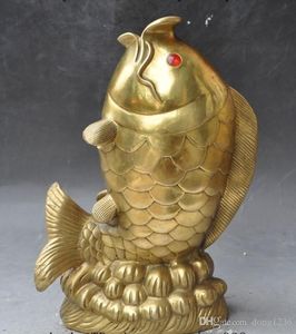 Chiński Fengshui Mosiądz bogactwo karp Cyprinoid Fish Goldfish Animal Lucky Statue