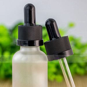 Schwarzer, kindersicherer Verschluss für 30-ml-Tropfflaschen aus Glas, klar und mattiert