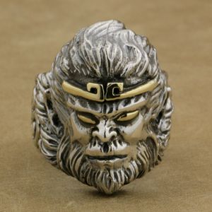 Linsion Sterling Silver Chinese Monkey King Wukong Ring Mens Biker Rock Punk Style m018 US Rozmiar