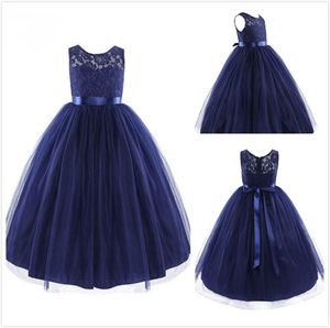 Prawdziwe zdjęcia Haftowane Koronki Wesele Formalne Kwiat Girl Dress Baby Urodziny Cummunion Maluch Dzieci Tulle Koronka Junior Druhna Dress