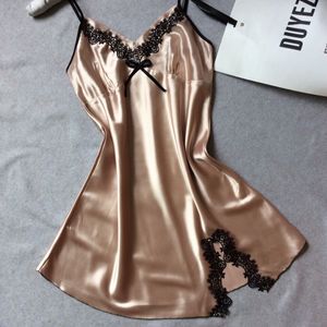 Wholesale- Hot Sale Ladies' Sexy Satin Night Robe Dress Lace Nighties V-neck Nightgown Plus Size Nightdress Sleepwear Nightwear For Women