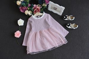 Meninas outono inverno dress manga longa crianças lace tutu saias baby girl party vestidos de baile crianças kniting roupas ZJ-71