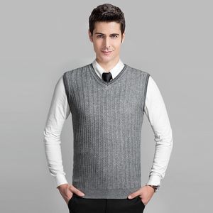 Wholesale- 2016 Latest Style Fashion Grey V neck Sleeveless Knitting Pattern Mens Cable Sweater Vest