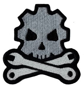 Billiga Skalle Bone Tool Broderat Iron On Patch Jacket Emblem 100% Broderi Applique Badge 8.7cm * 8cm G0042 Gratis frakt